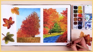 How to Paint a Fall Scenery with Watercolors for Beginners  Art Journal Thursday Ep 18 [upl. by Niraa]