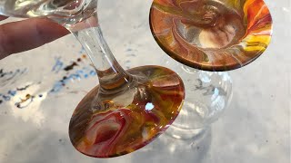 Acrylic Pouring  Simple Dip Technique on Wine Glasses [upl. by Dupuis]