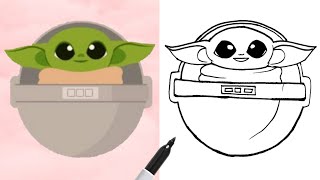 EASIEST How To Draw Grogu  BABY YODA Tutorial StepbyStep [upl. by Poyssick]