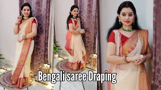 Traditional Bengali Saree Draping Tutorial for Durga Puja  Drape in 5 minutes [upl. by Evars]