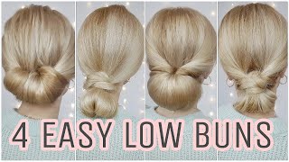 4 LOW MESSY BUN HAIRSTYLES EASY 👑 MEDIUM AND LONG HAIRSTYLES [upl. by Kalbli]