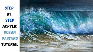 Acrylic Ocean Painting STEP by STEP Tutorial [upl. by Schmidt985]