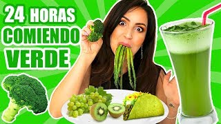 24 HORAS COMIENDO VERDE  RETO SandraCiresArt  All Day Eating Green Food Challenge [upl. by Bunting862]