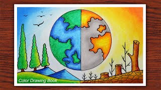 How to draw world environment day poster Save nature drawing easy [upl. by Ellenyl]