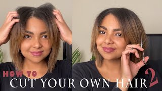 HOW TO CUT YOUR OWN HAIR AT HOME  DIY Layered Bob Haircut  Curtain Bangs [upl. by Enelrac]