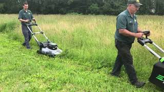 EGO SP Lawn Mowers Mowing Tall Grass [upl. by Meekar]