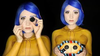 CORALINE HALLOWEEN MAKEUP TUTORIAL  Clothes Painted On [upl. by Beore]