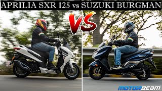 Suzuki Burgman vs Aprilia SXR 125  Best 125cc MaxiScooter  MotorBeam [upl. by Mcclenaghan]