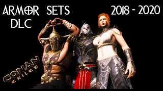 Conan Exiles  ALL DLC ARMOR SETS Released Between 2018  2020 Main Stats Included [upl. by Adnorrahs]