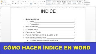 CÓMO HACER UN ÍNDICE EN WORD [upl. by Ezana]