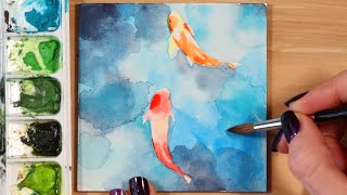 Easy Watercolor Painting Ideas  Koi Fish [upl. by Tioneb308]