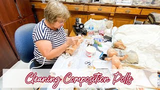 HOW TO CLEAN ANTIQUE AND VINTAGE COMPOSITION DOLLS  DOLL SHOP TUTORIAL [upl. by Tiphane]