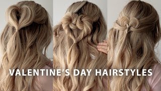 3 EASY VALENTINES DAY HAIRSTYLES 💕 Heart Hair Tutorial [upl. by Leahcimauhsoj]