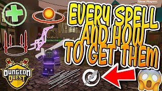 EVERY SPELL AND HOW TO GET THEM IN DUNGEON QUEST Roblox [upl. by Rdnaskela]