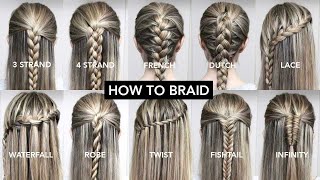 10 Basic Braids For Beginners  Easy DIY Tutorial [upl. by Yroc]