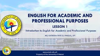 Lesson 1 Introduction to English for Academic and Professional Purposes  EAPP [upl. by Allan]