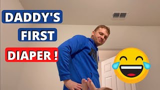 Daddys First Time Changing Poopy Diaper Hilarious [upl. by Ynnor]