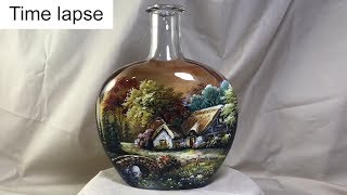 Timelapse version  DIY Painted Wine Bottles using Vitrail Pebeo [upl. by Clarette]