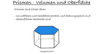 Prismen  Volumen und Oberfläche berechnen [upl. by Aicilaf42]