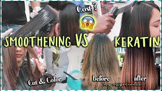 Smoothening vs Keratin Hair Treatment  My Experience  Cost Procedure amp New Colour ThatQuirkyMiss [upl. by Tterag]