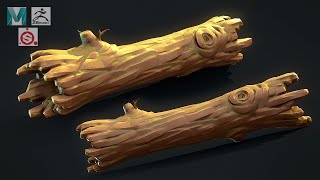 Stylized Wood Log  Zbrush Autodesk Maya 2022 Substance Painter [upl. by Learsiy]