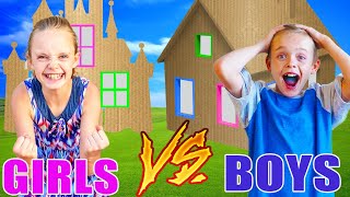 Girls VS Boys Teams Race to Build the Best Giant Box Fort [upl. by Enileuqaj]