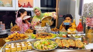 فطور رمضان فيه كلشي شهيوات سهلة وسريعة عشاء السحور مائدة كاملة من المملحات حتى العصير تحلية دجاج بس [upl. by Anha561]