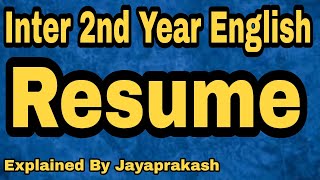 Resume inter second year English explained by Jayaprakash [upl. by Barboza]