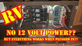 RV 12 volt System Not Working  NO 12 volt DC power but everything works when plugged in  Camper [upl. by Ydnamron810]